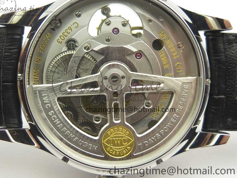 MIROTIME 0714 Popular Portuguese Flying Tourbillon SS Gray Dial 2 Sub Dials on Black Leather Strap 7159